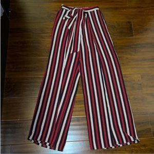 Tie maroon red beige black wide leg pants